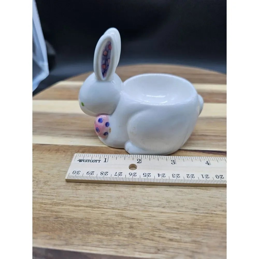 DEPARTMENT 56‎ EASTER BUNNY RABBIT Egg Holder Dish Bowl Ceramic Dept White Pink